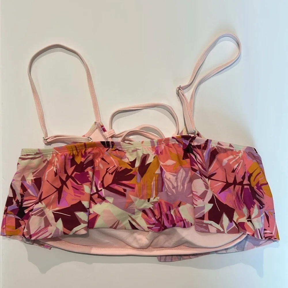 Malibu Dream Girl pink ruffle bikini swim top size large new